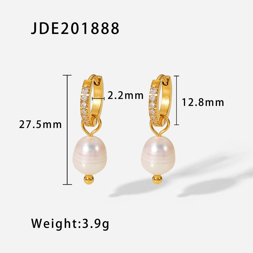 Same Style18K Gold Stainless Steel Earrings Fashionable Personality Pearl Earrings Hoop Earrings Women's Jewelry