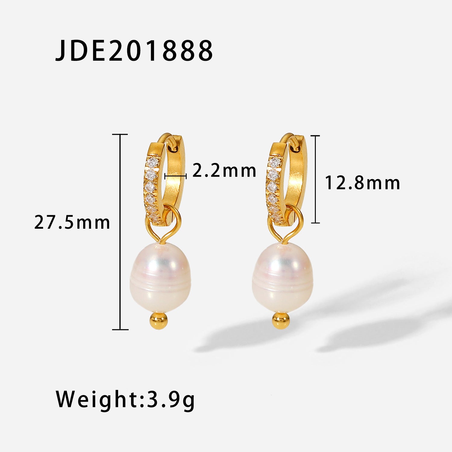 Same Style18K Gold Stainless Steel Earrings Fashionable Personality Pearl Earrings Hoop Earrings Women's Jewelry