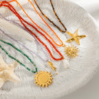 2H Stainless Steel Vacation Style Beaded Necklace Jewelry for Women, Non-Fading Collarbone Chain