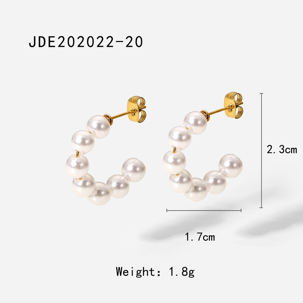 Same Style18K Gold Stainless Steel Earrings Fashionable Personality Pearl Earrings Hoop Earrings Women's Jewelry