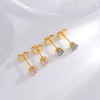 E0779 Fashion Crown Base Zirconia Stud Earrings Set Simple Two-tone Earrings