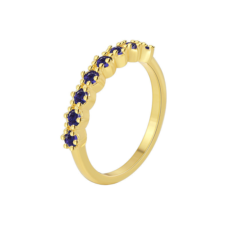 R0583 Minimalist Monochrome Design Ring for Women Versatile with Blue Zircon Stone Cool and Simple