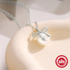 S925 Sterling Silver Bowknot Pearl Necklace, Japanese Korean Design
