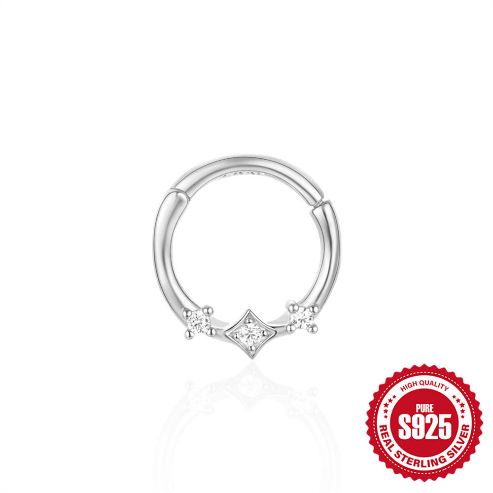 New Product S925Sterling Silver Star Triangle Inlaid Diamond Soft Bone Piercing Ear Hoop Ear Cartilage Hot-Selling Nose Ring