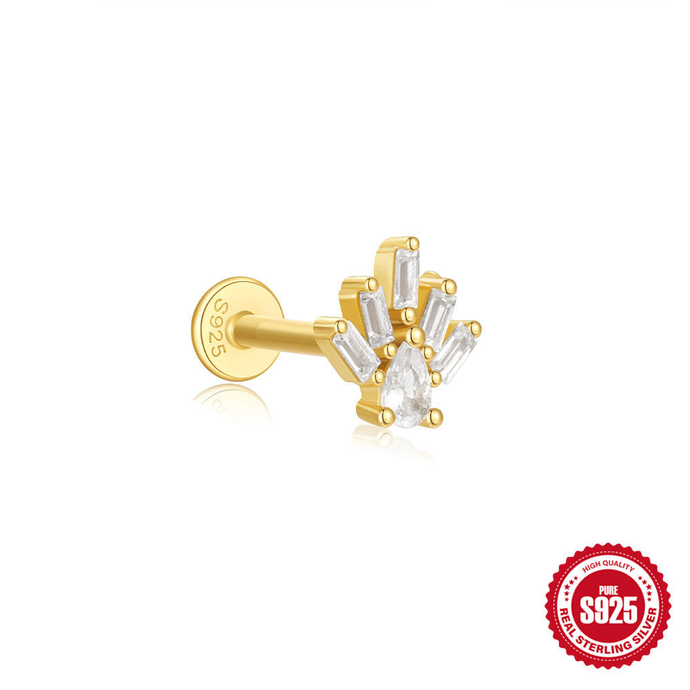 925Sterling Silver Tassel Water Drop Zircon Cartilage Piercing Flat Spiral Piercing Earrings Hot Selling Ear Bone Studs