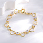 B0188 Fashion Hollow Heart Bracelet for Women Copper Gold Plated Zircon Heart