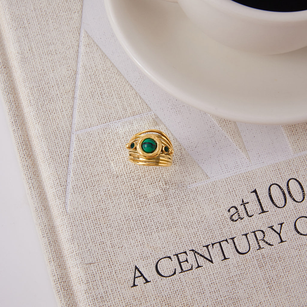 2H Malachite Ring Non-Fading Stainless Steel Jewelry for Women rings