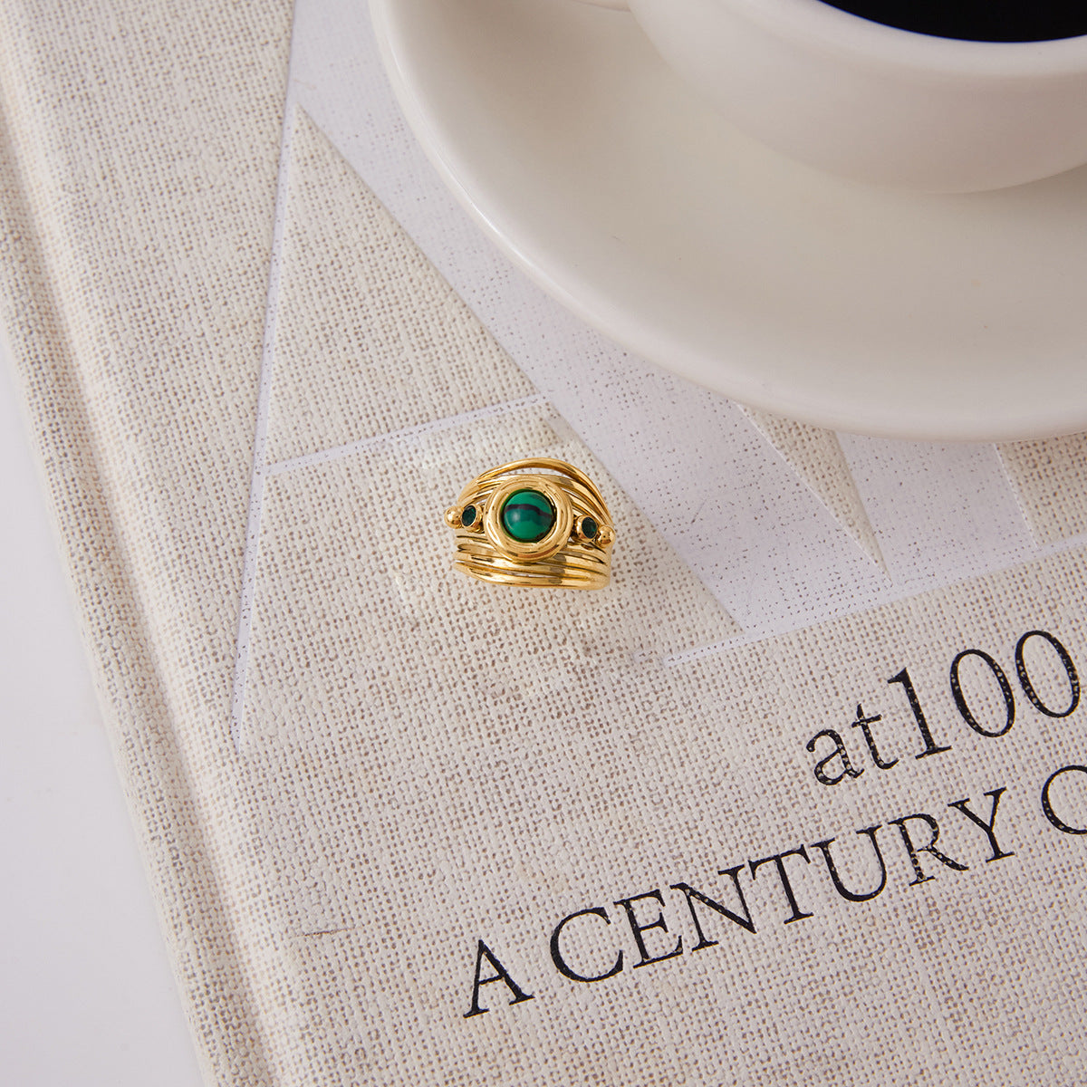 2H Malachite Ring Non-Fading Stainless Steel Jewelry for Women rings