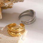 Stainless Steel Double Layer Smooth Hollow Open Ring Design Jewelry