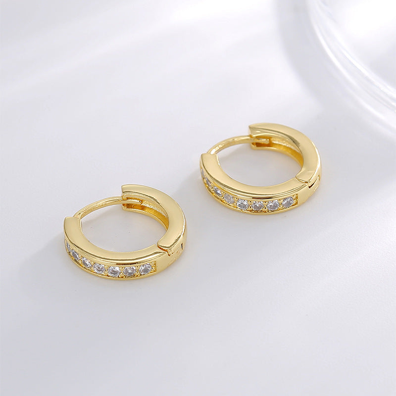 E0242 Minimalist Single-Sided Micro-Inlaid Zircon Earrings for Women with a Sense of Design and Cool Style Hoop Earrings