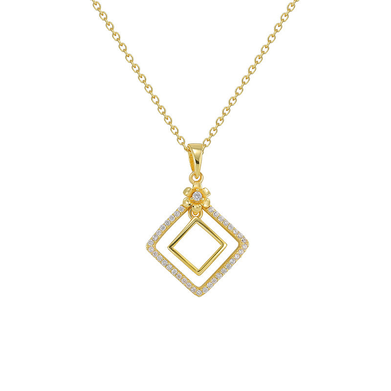 SN0009 S925 Silver Hollow Quadrilateral Pendant Necklace