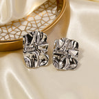 Stainless Steel Square Pleated Earrings Studs2025New Year's Trendy Design Earrings