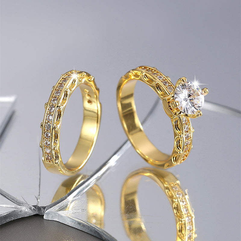 R0414 Simple Design Zircon Ring for Women, Brass Gold-Plated Micro-Inlaid White Zircon Fashion