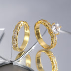 R0414 Simple Design Zircon Ring for Women, Brass Gold-Plated Micro-Inlaid White Zircon Fashion
