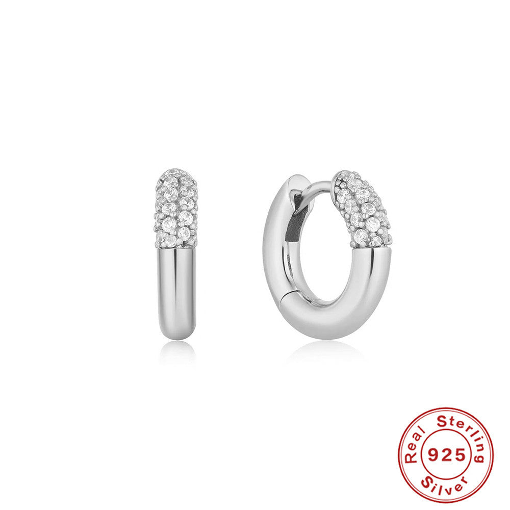 S925Sterling Silver Cluster Diamond Geometric Hoop Earrings Hot-Selling Trendy Ear Jewelry