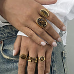 Stainless Steel Tiger Eye Stone Ring Natural Stone Product rings