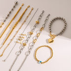 Stainless Steel Beaded Bracelet Color Block Letter Metal Chain Jewelry