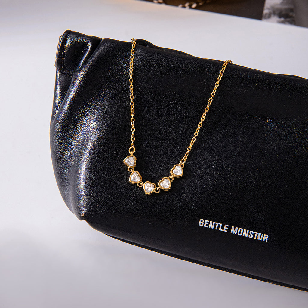 2H Stainless Steel Zircon Heart Necklace Collarbone Chain Non-Fading Jewelry