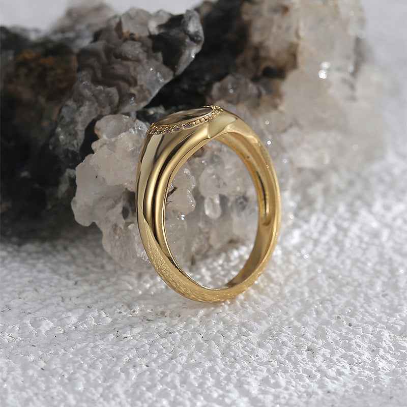 R0572 Simple Fashion Oval Micro Pave Zircon Ring for Women Minimalist