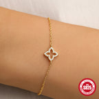 S925 Sterling Silver Four Leaf Clover Bracelet And Earring Set