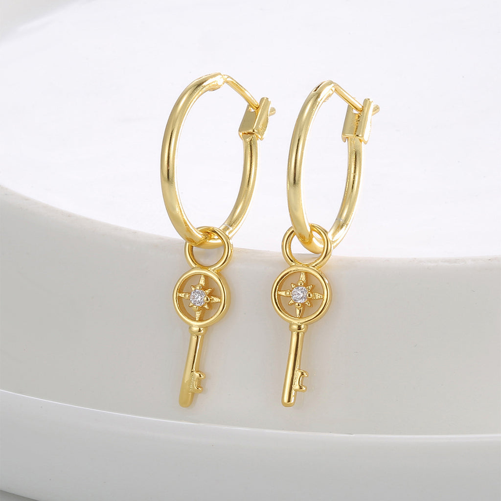E0831 Creative Design Earrings for Women with Zircon Key Pendant Earrings
