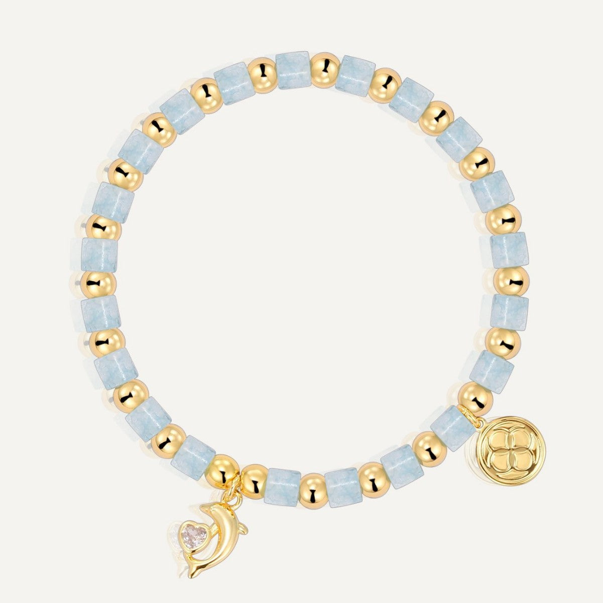 B0262 Copper plating14k Gold Dolphin Fashion Beaded Zircon Bracelet