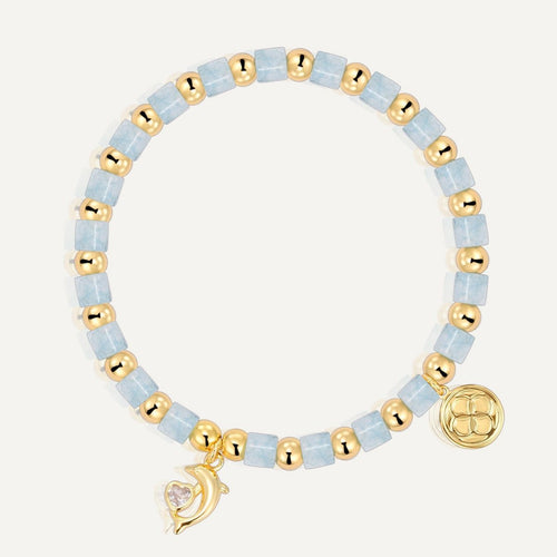 14K Gold-Plated Brass Dolphin Beaded CZ Bracelet with cubic zirconia design details