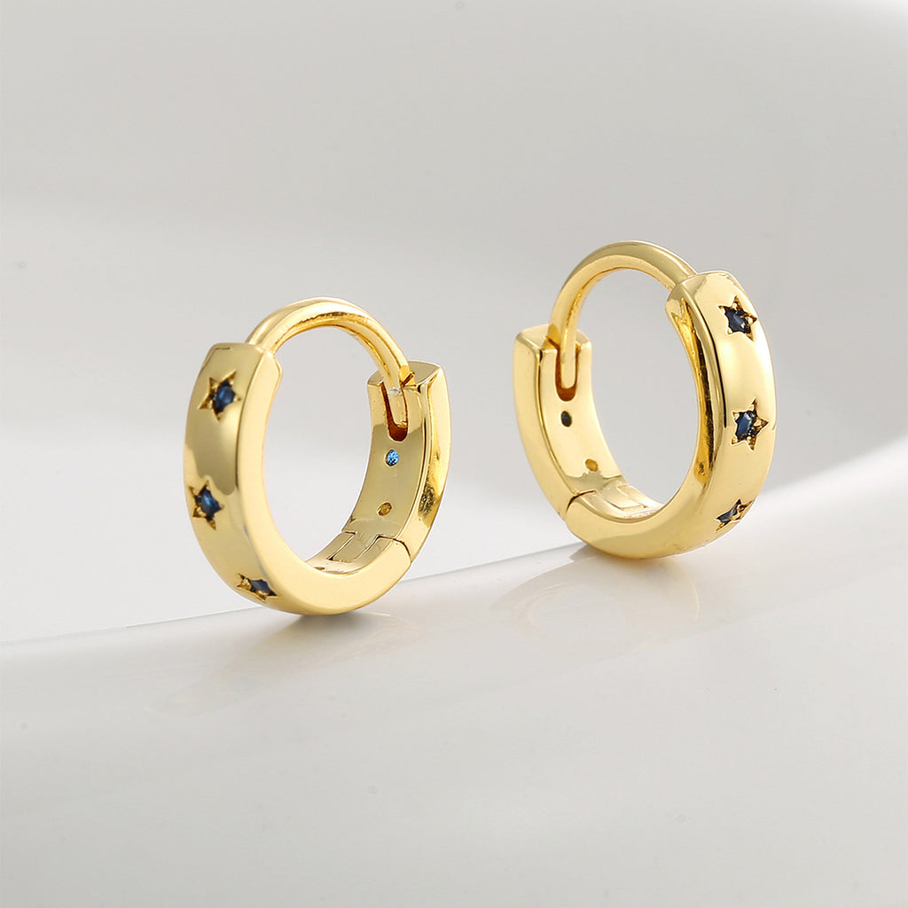 E0768 Simple Fashion Geometric Round Earrings for Women, Gold-Plated with Zirconia