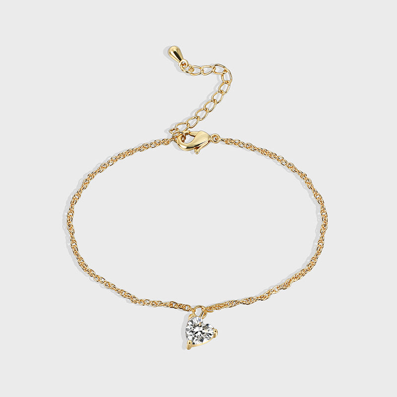 B0098 Brass Gold-Plated Simple Fashion gold Heart-Shaped Zircon Bracelet for Women Manufacturer In-Stock Jewelry