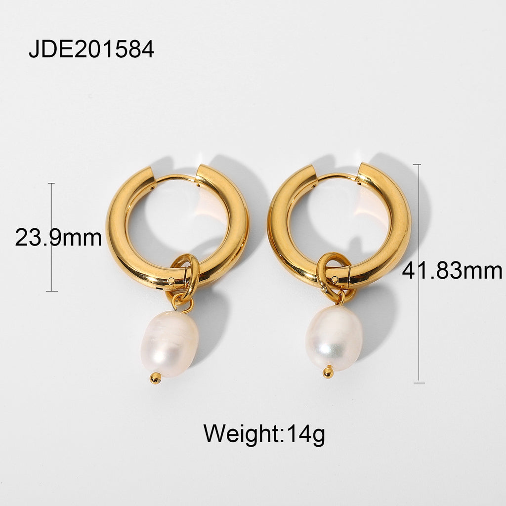 French Retro Earrings Pearl Circle Ear Clips Electroplated18k Gold-plated Earrings