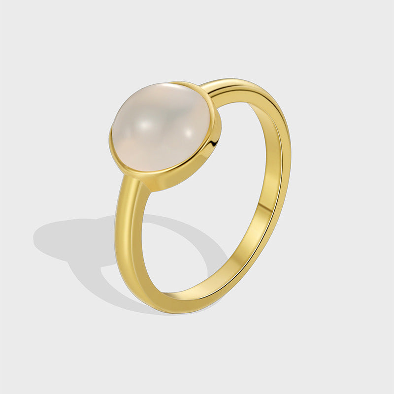 R0574 Minimalist Monochrome Elegant Ring for Women, Cool Retro Fashion Cat's Eye Stone Inlaid Ring