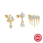 S925Sterling Silver Tassel Inlaid Diamond Chain Earrings Stud Korean Style Hot-Selling Fashion Piercing Jewelry