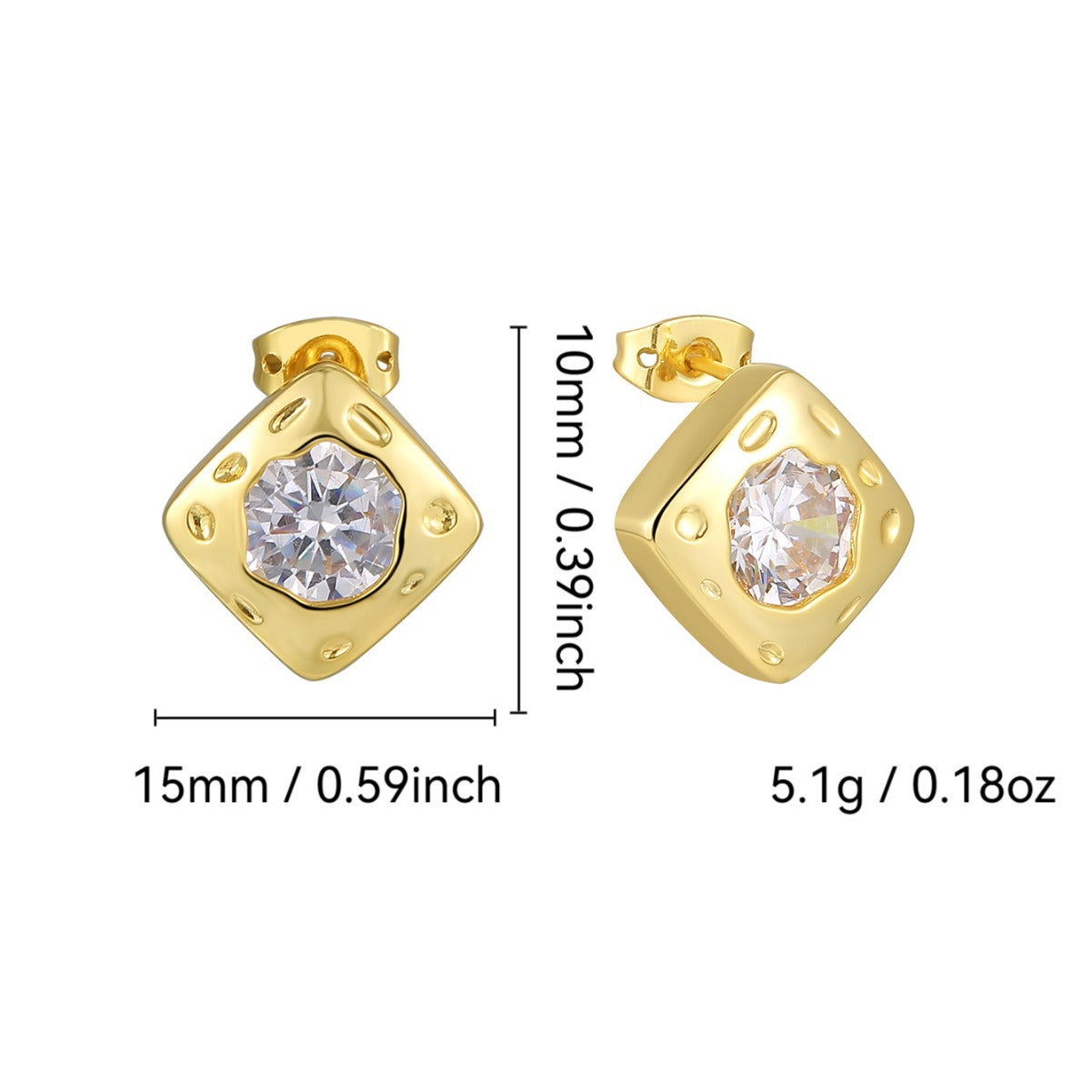 E0647 Square Inlaid Irregular Zircon Gender-Neutral Earrings Brass Gold-Plated Simple Ear Jewelry