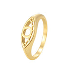 R0496 Design Sense Demon Eye Hollow Ring for Women, Copper Plated with Gold, Minimalist Style
