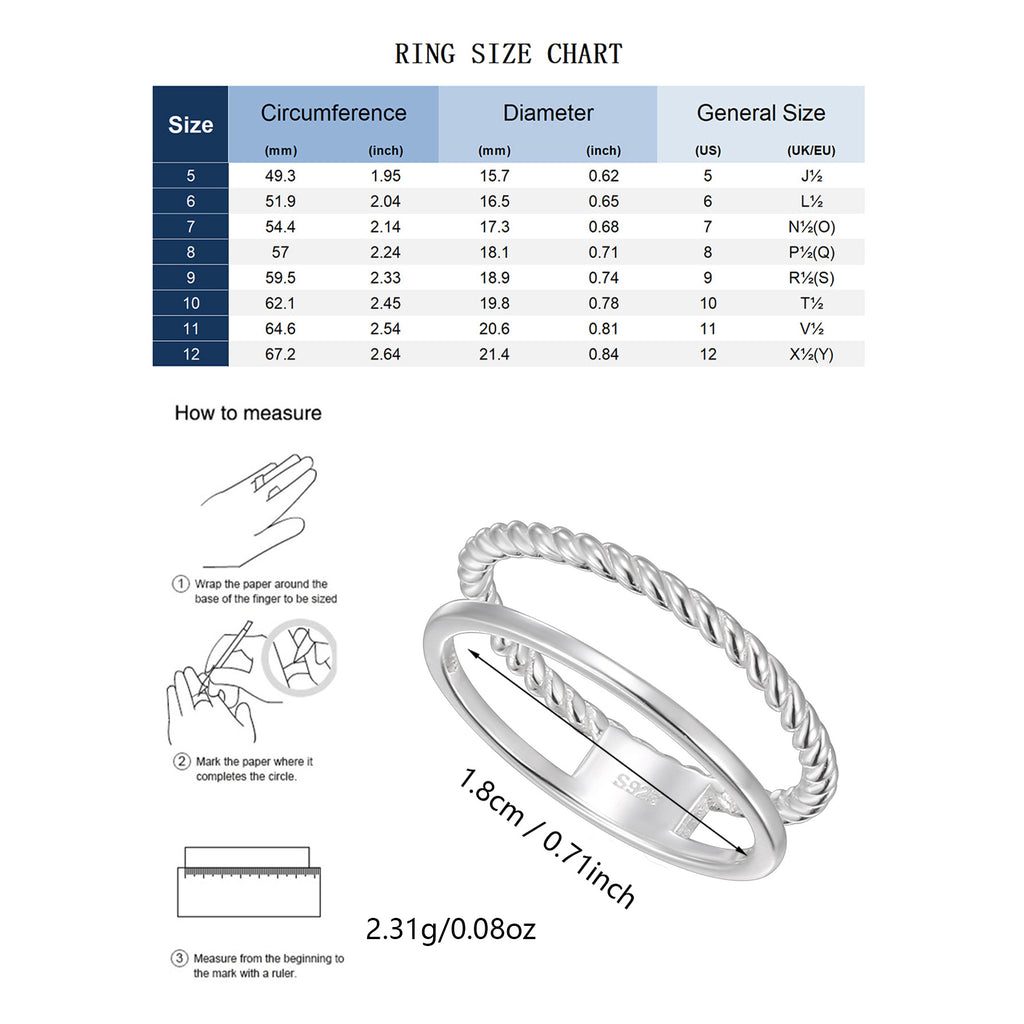 SR0041 S925Silver Braided Two-Ring Closed Vintage Design