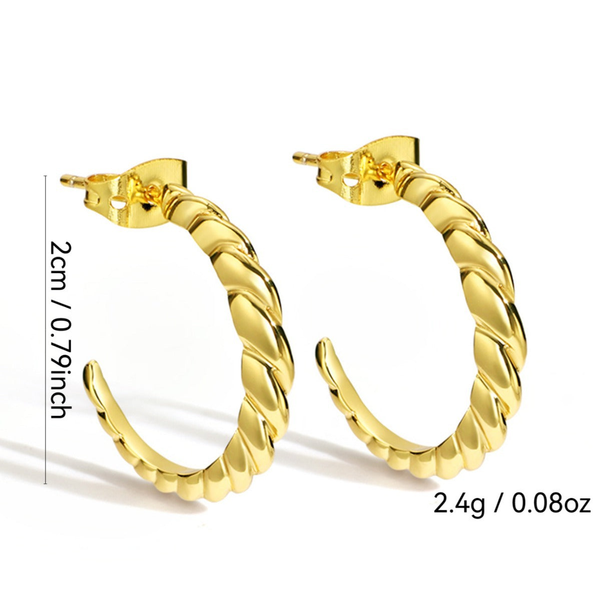 E0058Fengnu Gold Rope Twist Circle Earrings18K Gold Plated Brass Hoop Earrings