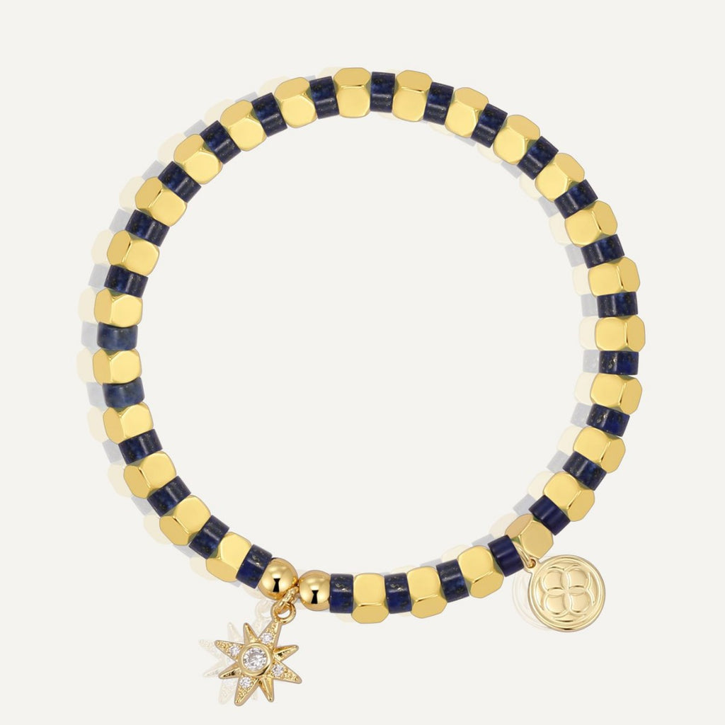 B0251Eight-pointed Star Beaded Copper Plated14k Gold Bracelet