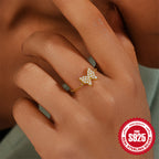 New925Sterling Silver Heart Butterfly Inlaid Diamond Ring for Women Hot Sale Trendy Adjustable Open Chain Ring