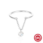S925Sterling Silver Chain Open Adjustable Single Diamond Index Finger Ring Fashion Simple Ring