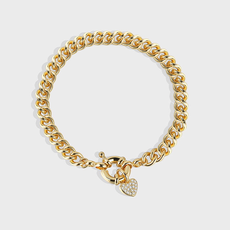 B0100 Fashion Retro Copper Gold-Plated Heart-Shaped Micro-Paved Zircon Bracelet for Women Wholesale