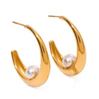 2H Stainless Steel Pearl Earrings Exaggerated Hoop Jewelry Stud Earrings