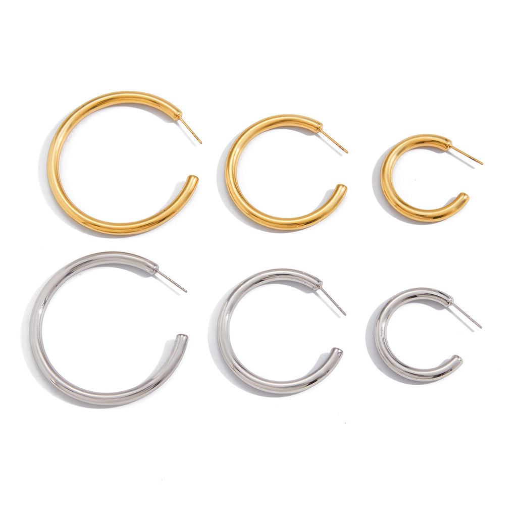 Classic C Hoop Earrings Versatile Ear Hoops Stainless Steel Jewelry Ear Accessories