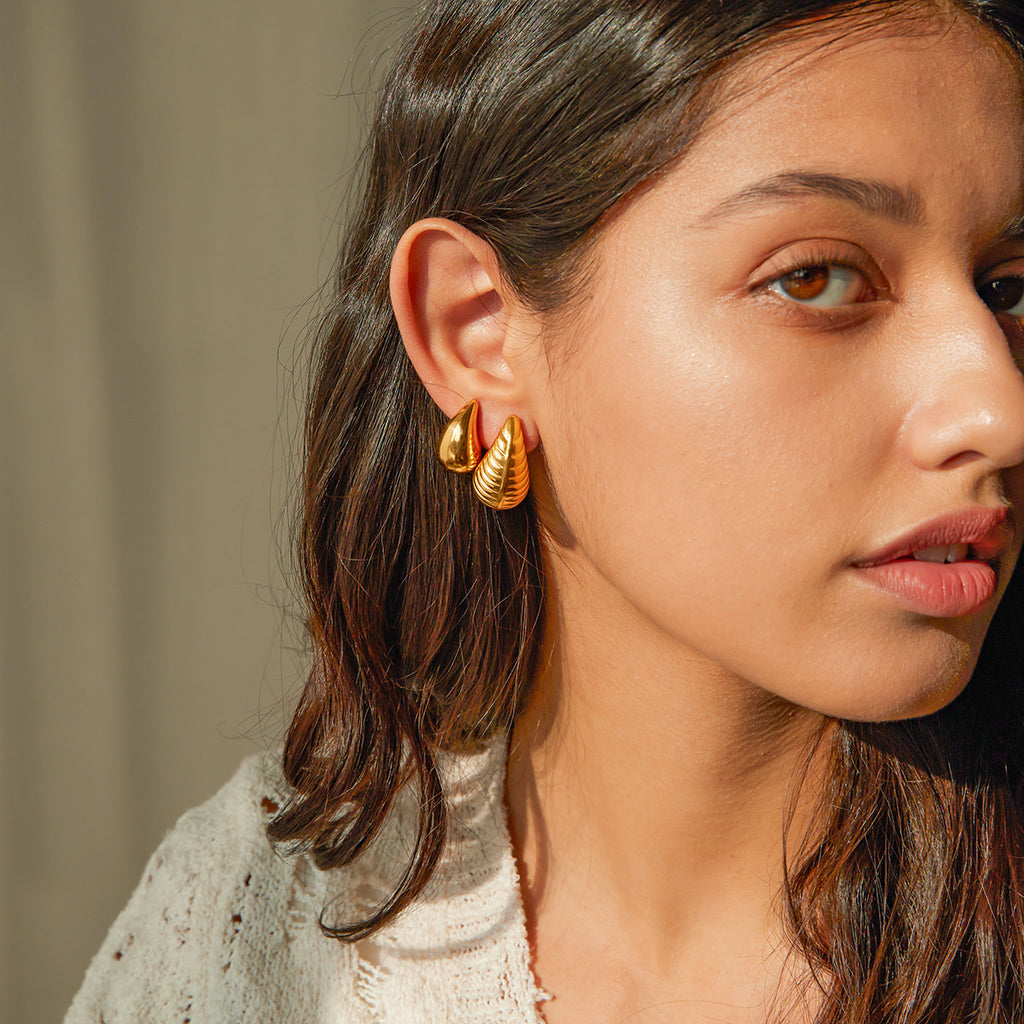 18K Gold Stainless Steel Small Water Drop Earrings New Trendy Elegant Earrings