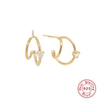 S925Sterling Silver Layered C Exaggerated Creative Style Earrings with Dense Studs and Claw Setting Double Steel Wire Hoop Earrings