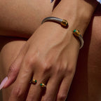 2H Natural Stone Stainless Steel Open Bracelet Non-Fading Jewelry Accessories