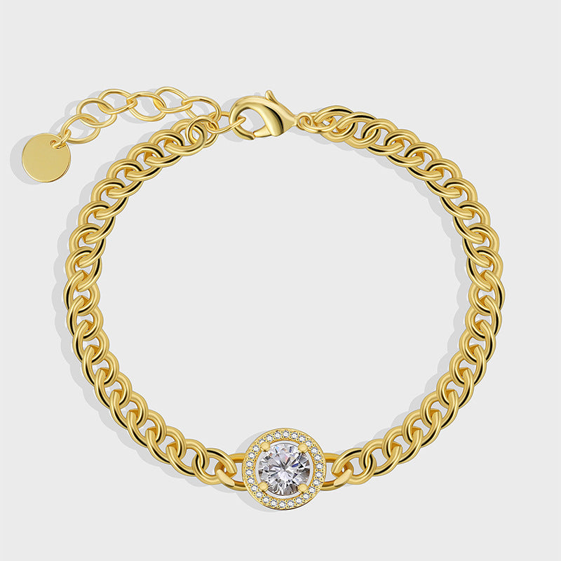 B0169 Fashionable Cool Style Shiny Zircon Bracelet for Women Brass Gold Plated Hip Hop Style