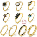 S925Pure Silver Elegant Luxurious Geometric Round Diamond-Studded Gemstone Engagement Ring Hot-Selling Couple Style Ring