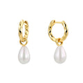 Gold-Plated Brass Shell Pearl Drop Earrings styled for independent jewelry boutiques