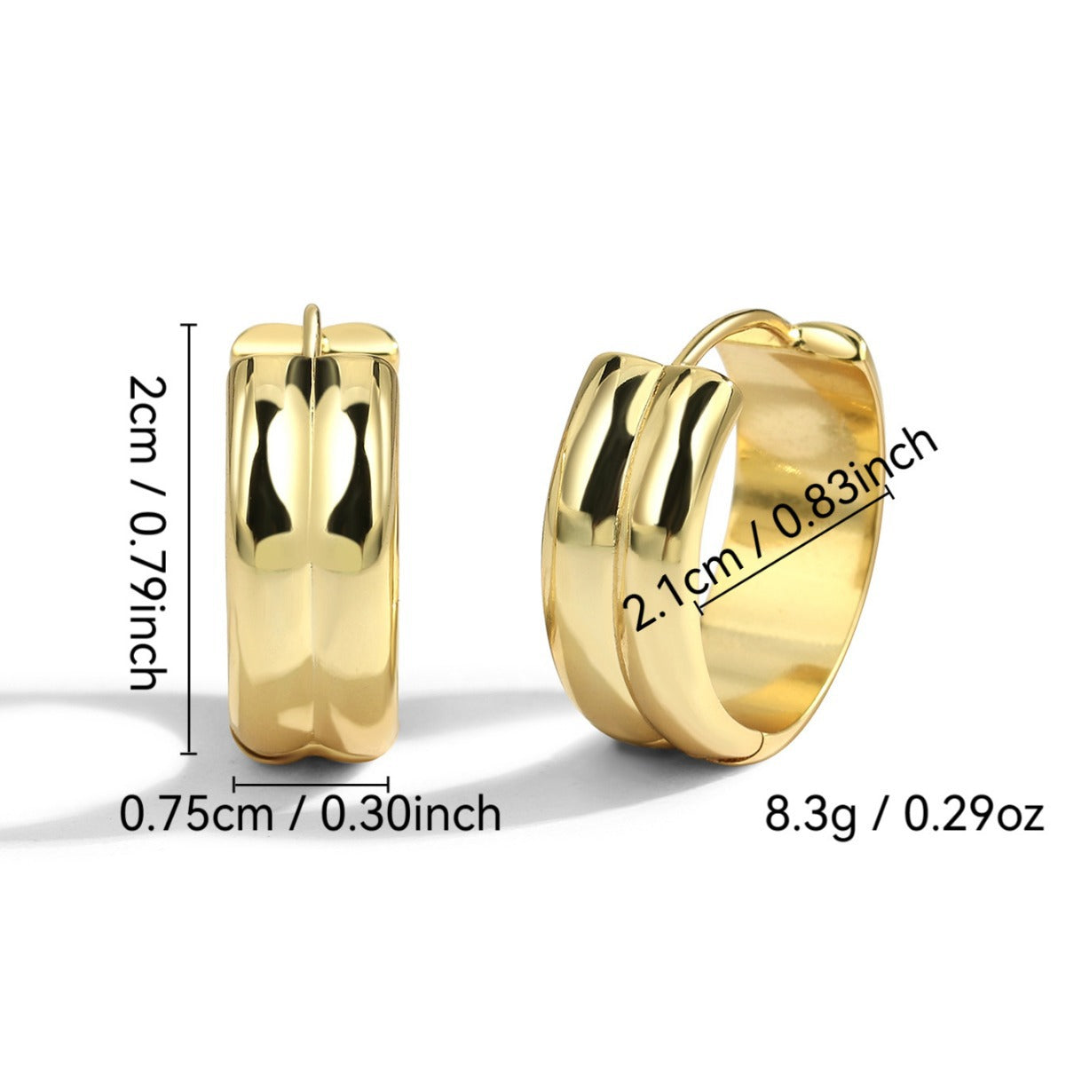 E0212 Brass Plated18K Real Gold Glossy Double Layer Earrings for Women Wide Circle Hoop Earrings
