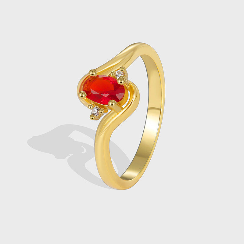 R0383 Simple Fashion Elegant Red Zircon Ring for Women Vintage Versatile Tail Ring